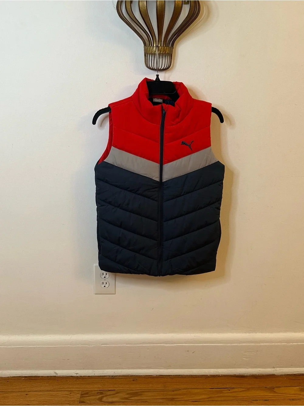 Puma Colorblock Puffer Vest, Size 10/12 or Medium Youth, Pockets, Casual Outdoor